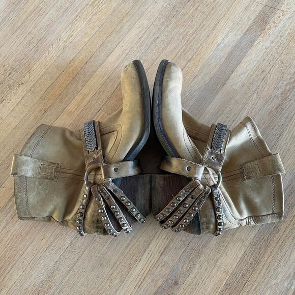 Gianni Bini Tan Leather Harness Cowboy Ankle Boots Studded Western Booties 6.5 - Picture 5 of 8